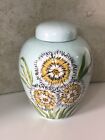 Vintage  1971 Ginger Jar Hand Painted Flowers Teal, Green, White Yellow- 6” H