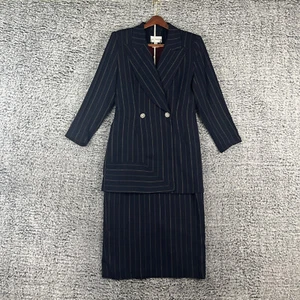 Lily & Taylor Skirt Suit Womens 12 Navy Pinstripe 100% Genuine Austria Crystal - Picture 1 of 23