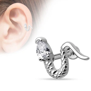 CZ Snake Surgical Steel Helix Tragus Barbell Cartilage Bar Stud Earring 16G - Picture 1 of 5