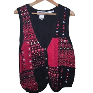 Jantzen Embroidered Knit Sweater Vest Patchwork Sleeveless Top Medium - Picture 1 of 5