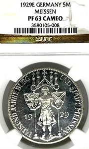 Germany Weimar Republic 1929 E 5 Mark MEISSEN NGC PF 63 CAMEO Thaler PP PROOF - Picture 1 of 3