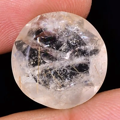 100% Natural Round Golden Rutile Quartz Cut Cabochon Top Quality 9.45Cts 15x06MM - Image 1 of 4