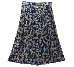 Falda Campesina Línea A Azul Beige Bambú Floral Rayón Sag Harbor Mujer Talla PL - Imagen 1 de 8