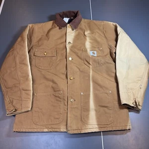 VTG Carhartt Michigan Chore Jacket C01 BRN Blanket Lined Mens 44 Tall Faded - Picture 1 of 12