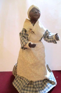 Primitive Handmade Folk Art Sculpted Black BROWN  Doll By Marina Cantlon stand - Picture 1 of 5