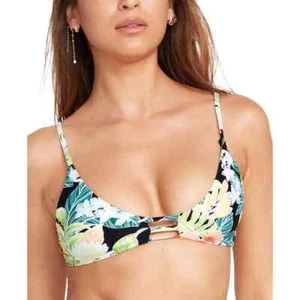 Volcom Womens Shady each Vneck Floral Strappy Bikini Swim top S Black - Picture 1 of 1