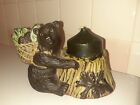 Unique Cast Iron BEAR Figurine Candle Holder 4.5"tall x 6.3" and 4.2"