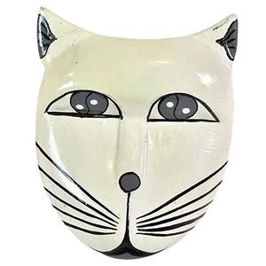 Handbemalte Holz Brosche Katzengesicht moderne Volkskunst skurrile Statement Anstecknadel Geschenk - Bild 1 von 13