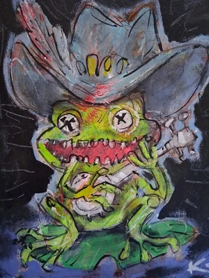 Lienzo abstracto 8x10 arte popular graffiti pintura forastera rana animal americana Foto 1 de 4