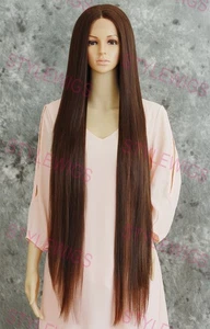 Super Long Straight Lace Front Human Hair Blend Wig Brown/Blonde/Auburn EVFR - Picture 1 of 7