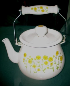 Tetera vintage esmaltada con flores amarillas - Country Chic! - Imagen 1 de 5