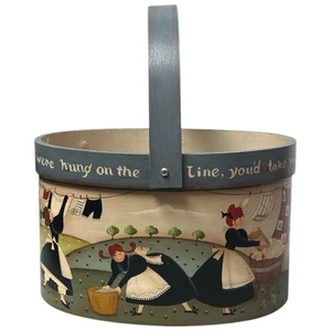 Folk Art Rosemaling Marie Sollom OOAK  Oval Wooden Basket Washing Day 10-1/2" - Picture 1 of 10