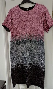 STUNNING SZ 18 NEXT OMBRE SEQUIN EVENING PARTY DRESS PINK GREY NEW PLUS CURVE - Picture 1 of 7