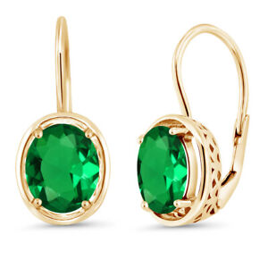 18K Yellow Gold Plated Silver Simulated Emerald Earrings For Women | 3.00 Cttw