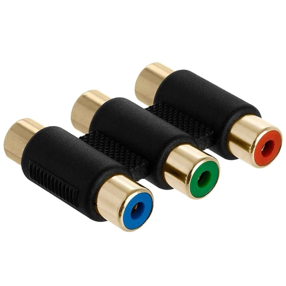 3 RCA Female to Female RGB Component Video Coupler Adapter Cable Joiner Gold - Image 1 of 1