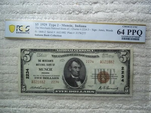 1929 $5 Muncie Indiana IN National T2 #2234 PCGS 64 PPQ - Picture 1 of 2