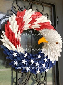 VERY RARE Pier 1 Americana Patriotic American Eagle Flag Wood Curl Wreath HTF - Picture 1 of 2