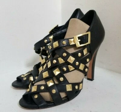 Zapatos de salón SAKS FIVE AVENUE "Tristi" para mujer marrón punta abierta tacones dorados EE. UU. 8,5 M Foto 1 de 4