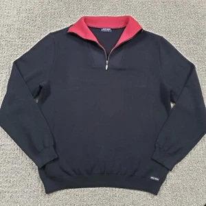 Saint James Sweater Mens XL size 46 Black Wool 1/4 Zip Pullover Contrast Trim - Picture 1 of 10