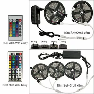 12V LED Strip Light RGB 5050 SMD 2835 Flexible Ribbon Stripe 5M 10M 15M tape kit - Picture 1 of 12