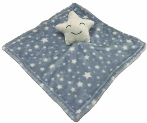 Hudson Baby Star Plush Lovey Security Blanket Blue White HB 14x14" Smiling - Picture 1 of 5