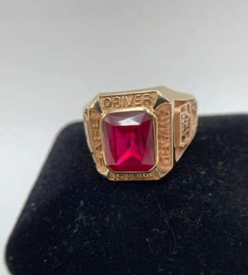 Sz13, 17.3g, 10k  Gold Ruby Red Stone FritoLay Driver 15Yr Service Ring FREEGfbx - Image 1 of 4