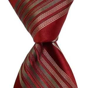 METROPOLITAN Lord & Taylor Men's 100% Silk Necktie Designer STRIPED Red/Gray EUC - Picture 1 of 3