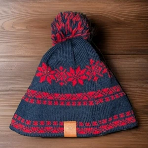 Turtle Fur Wool Hat Navy Blue Red Fair Isle Pom Pom Beanie Women’s One Size  - Picture 1 of 4