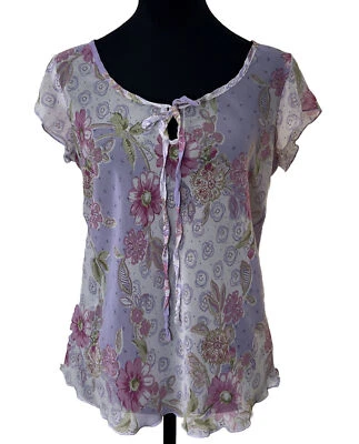 Top Vintage Transparente Manga Flutter Talla Pequeña Y2K Hada Casa Núcleo Arco Floral Boho Foto 1 de 4