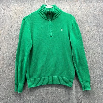 Polo Ralph Lauren Suéter Niños Grande Verde Media Cremallera Algodón Grueso Tejido Pullover Foto 1 de 4