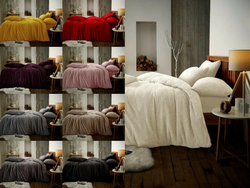 Teddy Bear Fleece Fitted Sheet OR Duvet Cover Set Sherpa Thermal Warm Bedding
