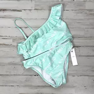 Calvin Klein Swimwear Two Piece Swimsuit Mint Flounce Logo Girls Size L NEW - Picture 1 of 9