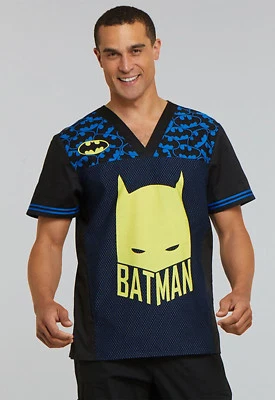 Batman Cherokee Scrubs Tooniforms DC Mens V Neck Top TF703 DMCC - Image 1 of 4