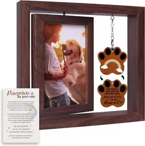 Double Sided Pet Memorial Rotating Floating Picture Frame 4"x6" Cat Dog Rainbow - Picture 1 of 8