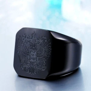 Byzantine Empire Double Headed Eagle Ring Stainless Steel Gothic Punk Ring Black - Picture 1 of 2