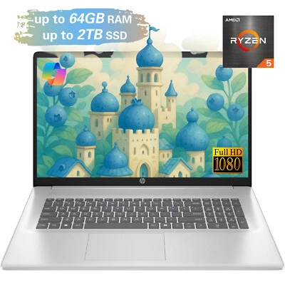 2025 HP 17.3"HD Touch Laptop computer Ryzen5 7430U Notebook 64GB RAM 2TB SSD - Image 1 of 4