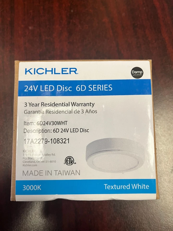 Kichler 6d Series Textured White 24v DC 3000k LED Undercabinet Puck Light