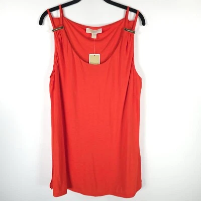 NUEVO CON ETIQUETAS MICHAEL MICHAEL KORS Fiesta Naranja Básicos Camiseta sin Mangas Abertura Lateral Viscosa GRANDE Foto 1 de 4