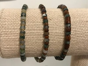 Moss Agate Wheel & Glass or Wooden Spacer Bead Bracelets with Plated Clasps - Picture 1 of 12