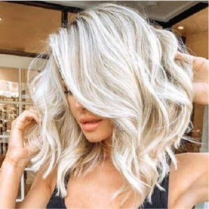 Damen Kurze Bob Lockige Perücke Weiß Blonde Damen Wellige Haar Perücken Cosplay. - Bild 1 von 3