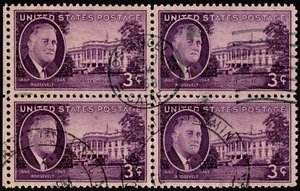 US Stamp Scott #932 Block of 4 Used F-VF 3 Cents Purple Franklin Roosevelt Issue - Picture 1 of 1