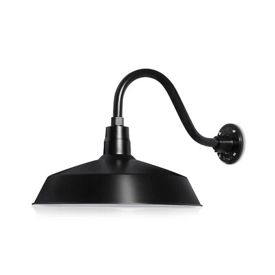 HTM LIGHTING SOLUTIONS 17-inch Industrial RLM Gooseneck Barn Light Fixture - 14.5in. Long Gooseneck Arm