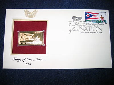 2008 Flags of our Nation Ohio FDC Replica 22kt Gold Golden Cover Stamp - Image 1 of 3