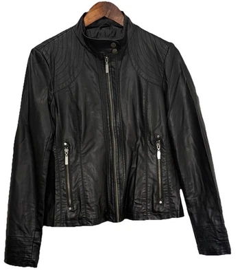 Chaqueta Bernardo Negra Bolsillo con Cremallera Imitación Cuero Mujer’s M 94868 Nueva Sin Etiqueta Foto 1 de 4