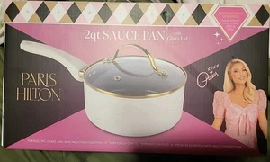 New Paris Hilton 2 Qt Sauce Pan Glass Lid Ceramic Aluminum Induction Bottom - Picture 1 of 3