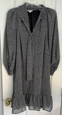 Max Studio London Women's Black White Polka Dot Tie Neck Ruffle Dress M EUC - Image 1 of 2