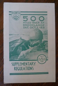 Brooklands 500 Miles Race 3 de octubre de 1931 Programa de Reglamento Complementario - Imagen 1 de 1