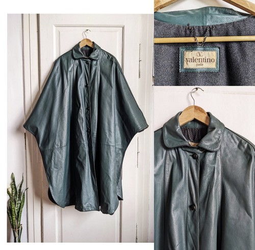 Cappotto con cappuccio vintage Valentino pelle verde