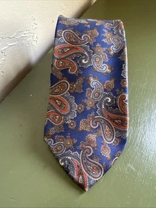 Vintage Mallory & Church Blue With Paisley Orange Accents Tie Preppy Classic - Picture 1 of 10