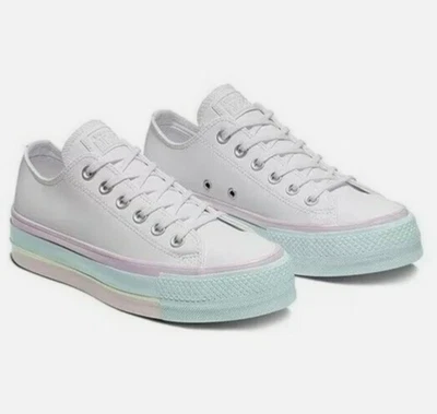 Talla Mandril Taylor de plataforma de cuero Converse 7,5 para mujer, 566156CW blanco/lila/azul Foto 1 de 4